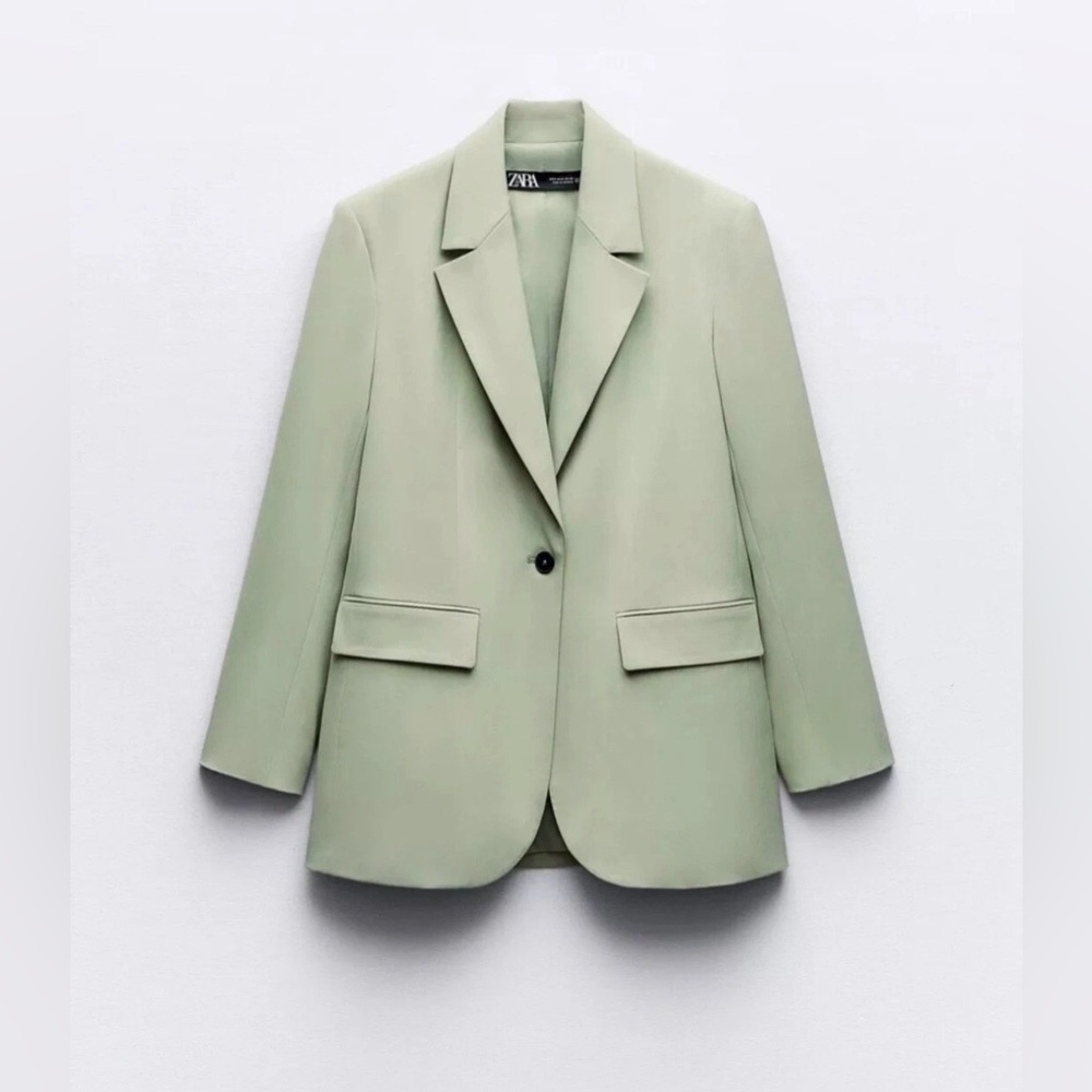 NWT ZARA STRAIGHT BLAZER LIGHT GREEN WOMEN SIZE SMALL Single Button Front - Picture 2 of 7